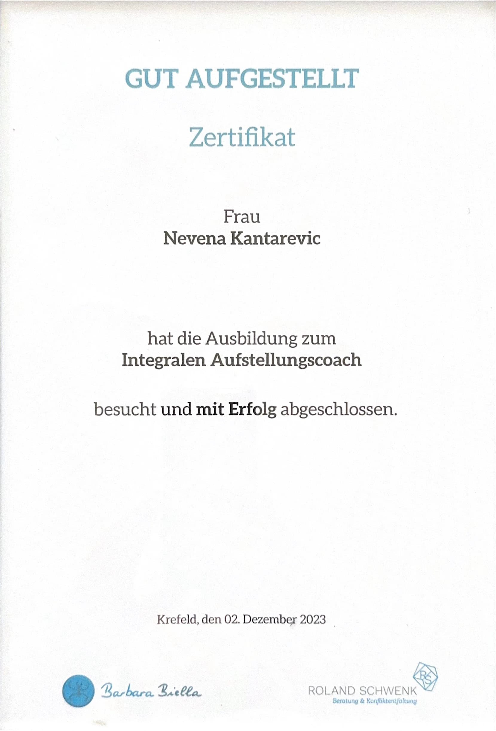 Zertifikat - Integraler Aufstellungscoach